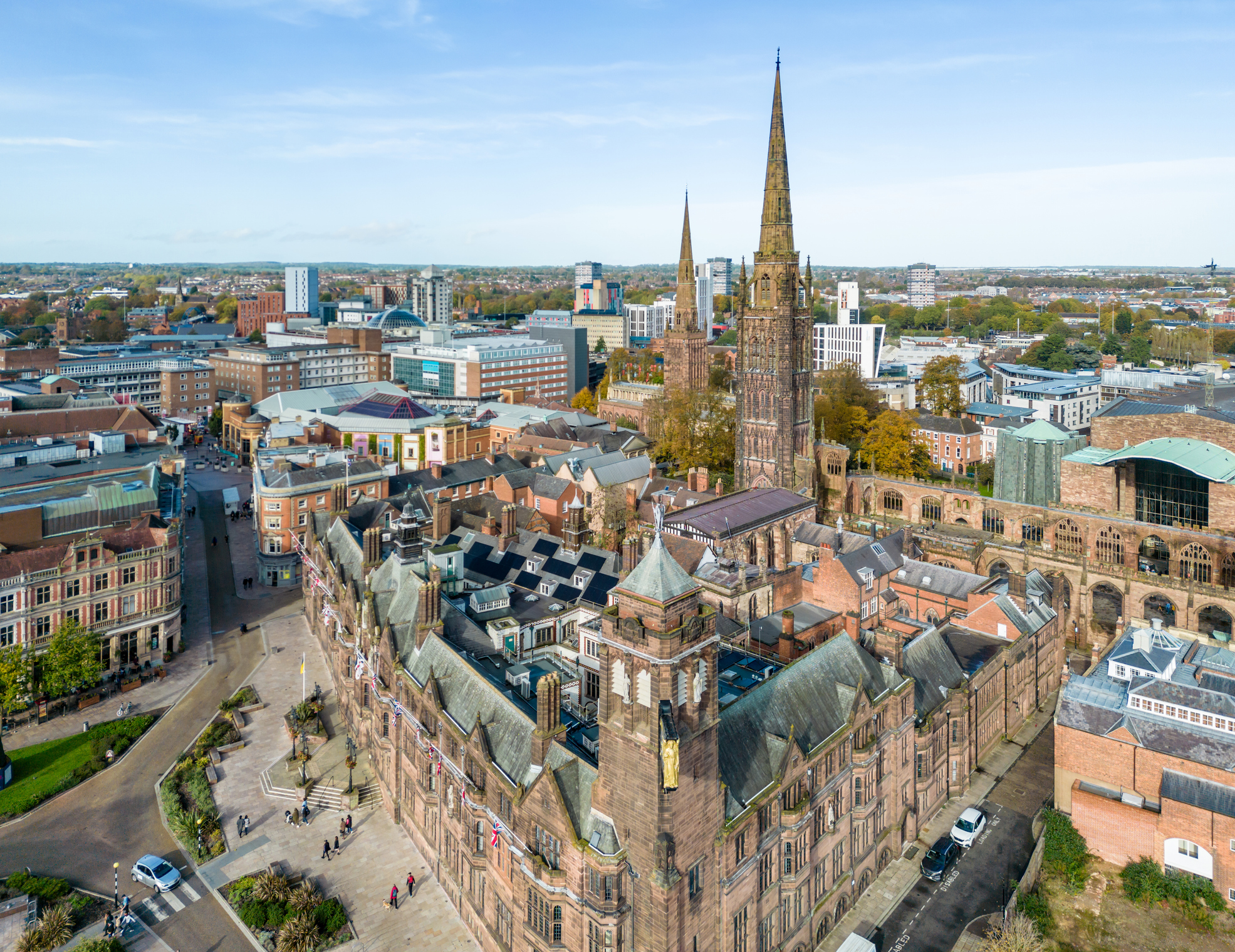 Aerial view over Coventry city