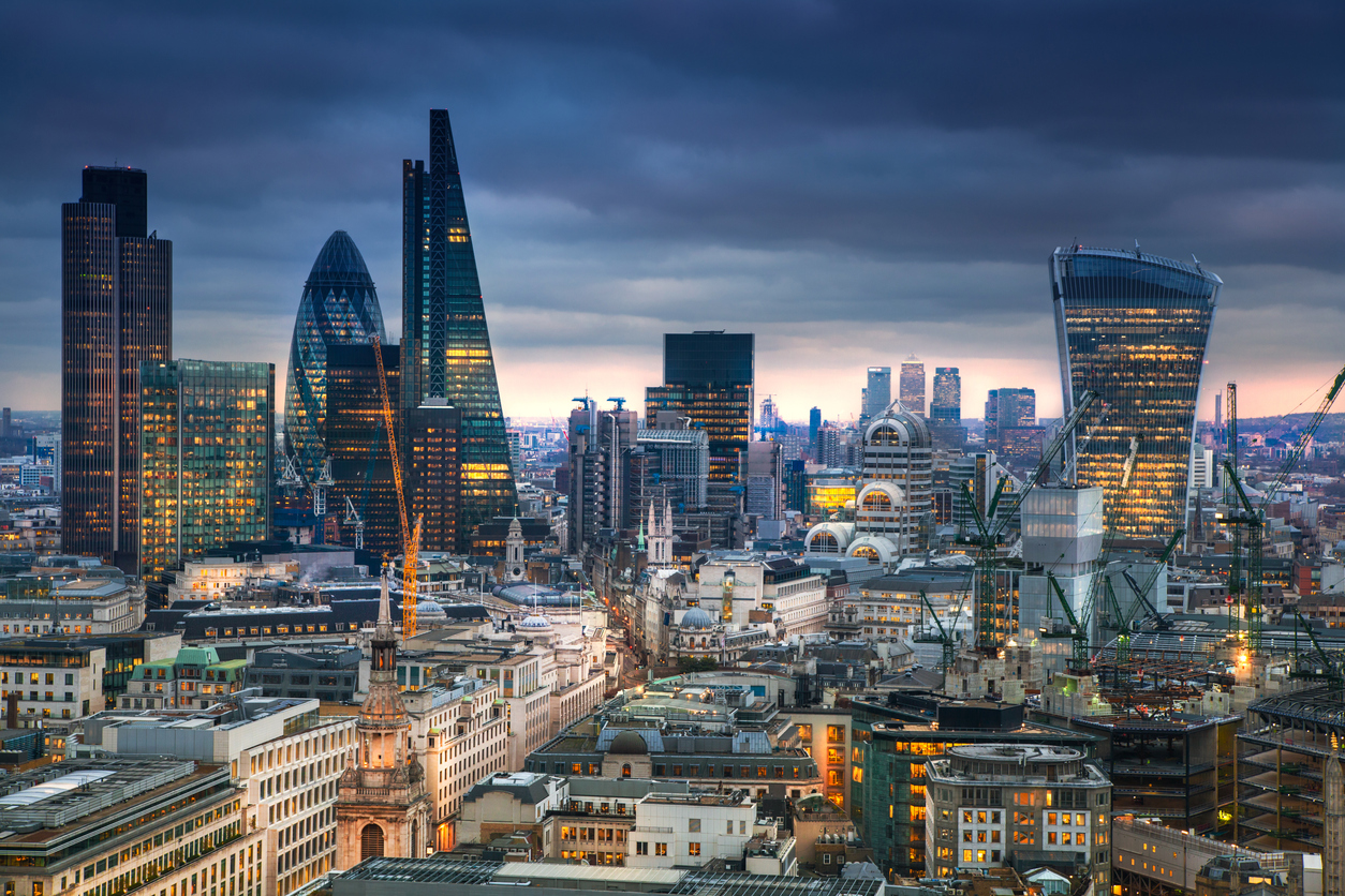 City of London. London's panorama at sun set.