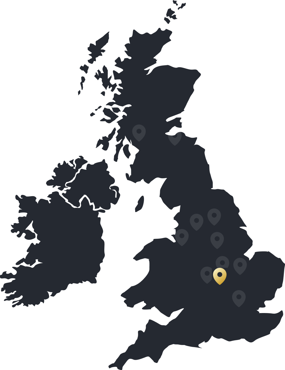Map of the UK with a pin marking Northampton